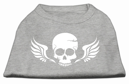 Skull Wings Screen Print Shirt Grey Lg